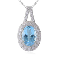 Premium Marambaia Topaz and White Zircon Halo Pendant Necklace 18 Inches in Platinum Over Sterling Silver 10.40 ctw