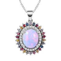 Premium Sleeping Beauty Turquoise and Multi Gemstone Double Halo Pendant Necklace 18 Inches in Platinum Over Sterling Silver 5.25 ctw