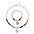 Multi Gemstone Beaded 7 Chakra Stretch Bracelet and Necklace 18-20 Inches with Elephant Charm in Silvertone 288.50 ctw - Sticky add to cart bar