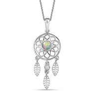 Premium Ethiopian Welo Opal and White Zircon Pendant Necklace 20 Inches in Platinum Over Sterling Silver 0.50 ctw