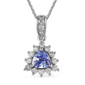 Tanzanite and Moissanite Sunburst Pendant Necklace 20 Inches in Platinum Over Sterling Silver 1.00 ctw - Sticky add to cart bar