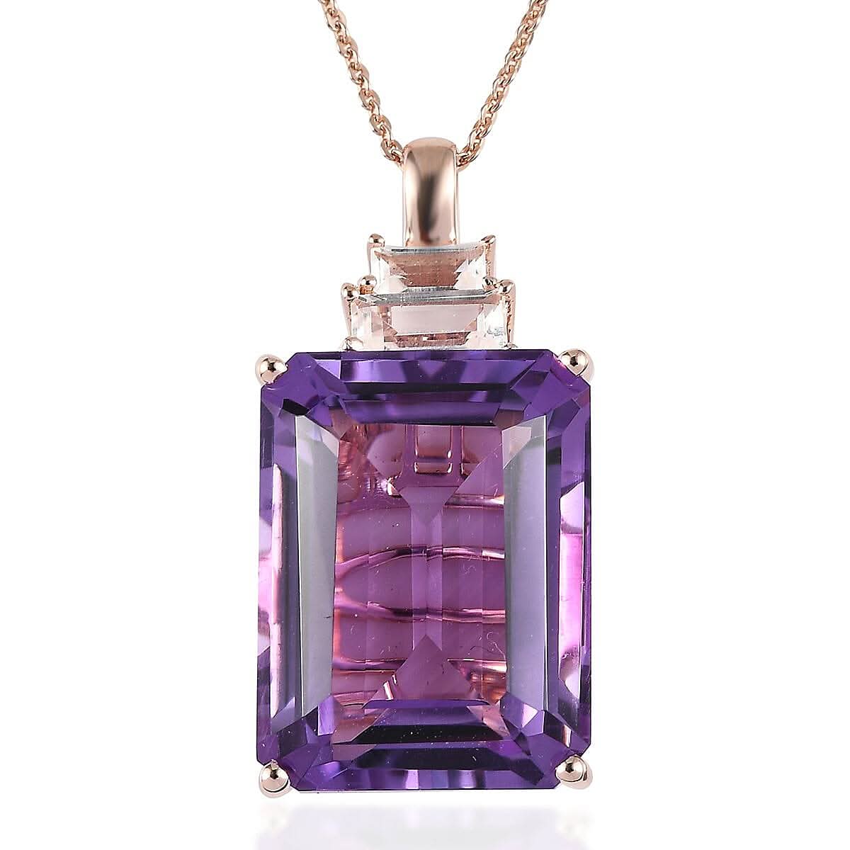 AAA Rose De France Amethyst, Multi Gemstone Pendant Necklace (20 Inches) in Vermeil RG Over Sterling Silver 23.85 ctw