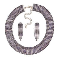 TLV Purple Austrian Crystal Necklace (18-22 Inches) and Earrings in Rosetone