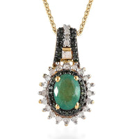 TLV AAA Tanzanite, Blue Diamond (IR), Diamond (0.35 cts) Sunburst Pendant Necklace (20 Inches) in Vermeil YG Over Sterling Silver 1.10 ctw