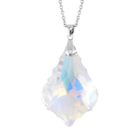 Simulated Aquamarine Pendant Necklace 20 Inches in Rhodium Over Sterling Silver and Stainless Steel