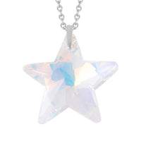 Simulated Blue Sapphire Star Pendant Necklace 20 Inches in Rhodium Over Sterling Silver and Stainless Steel