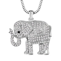 Black and White Austrian Crystal Elephant Pendant Necklace 29-31 Inches in Silvertone