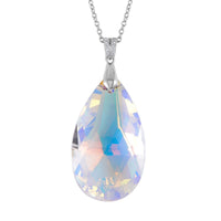 Simulated Aquamarine Solitaire Pendant Necklace 20 Inches in Sterling Silver and Stainless Steel