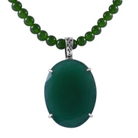 Verde Onyx Pendant with Beaded Necklace 18 Inches in Platinum Over Sterling Silver 150.00 ctw