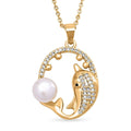 Freshwater Pearl and Simulated Diamond Pendant Necklace 20 Inches in Goldtone 0.10 ctw - Sticky add to cart bar