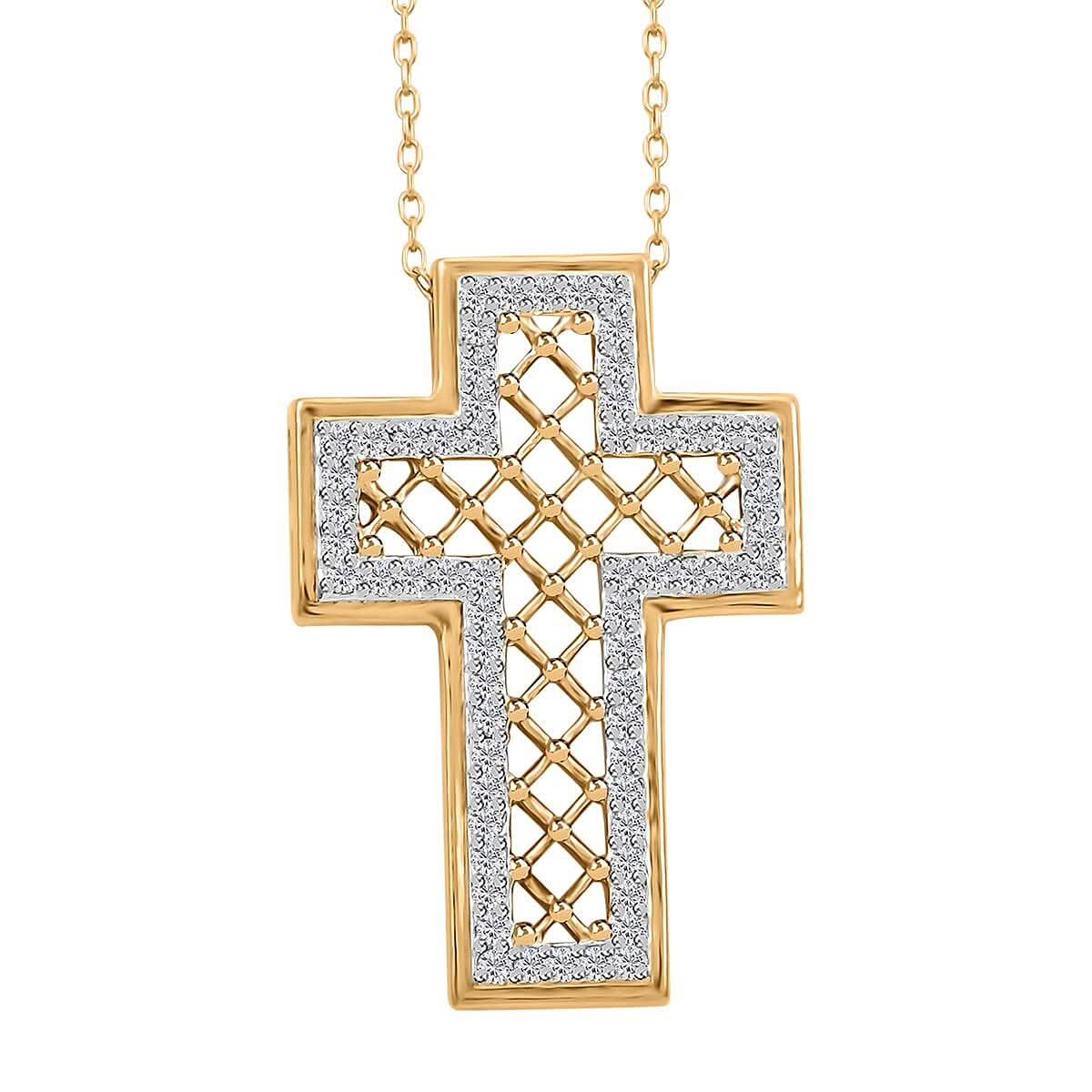 Diamond Cross Pendant Necklace (18 Inches) 14K YG Over Sterling Silver