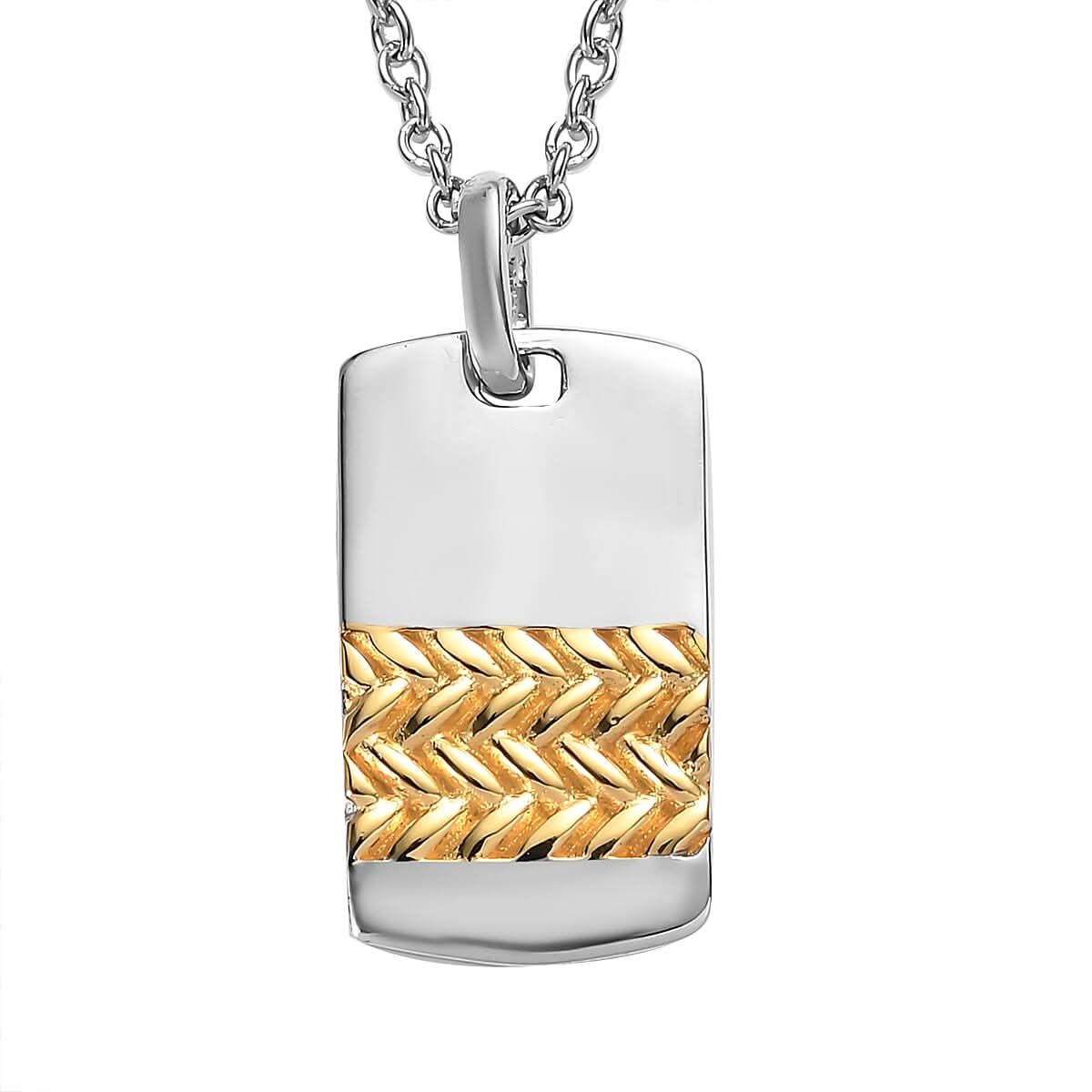 Vermeil YG, Platinum Over Sterling Silver Bar Pendant with Stainless Steel Necklace 20 Inches 3.80 Grams