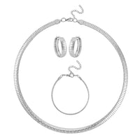 Omega Textured Zig-Zag Chain Necklace 20-22 Inches, Bracelet (7.50-9.50In) and Earrings in Stainless Steel, Durable Jewelry Set, Birthday Gift For Her