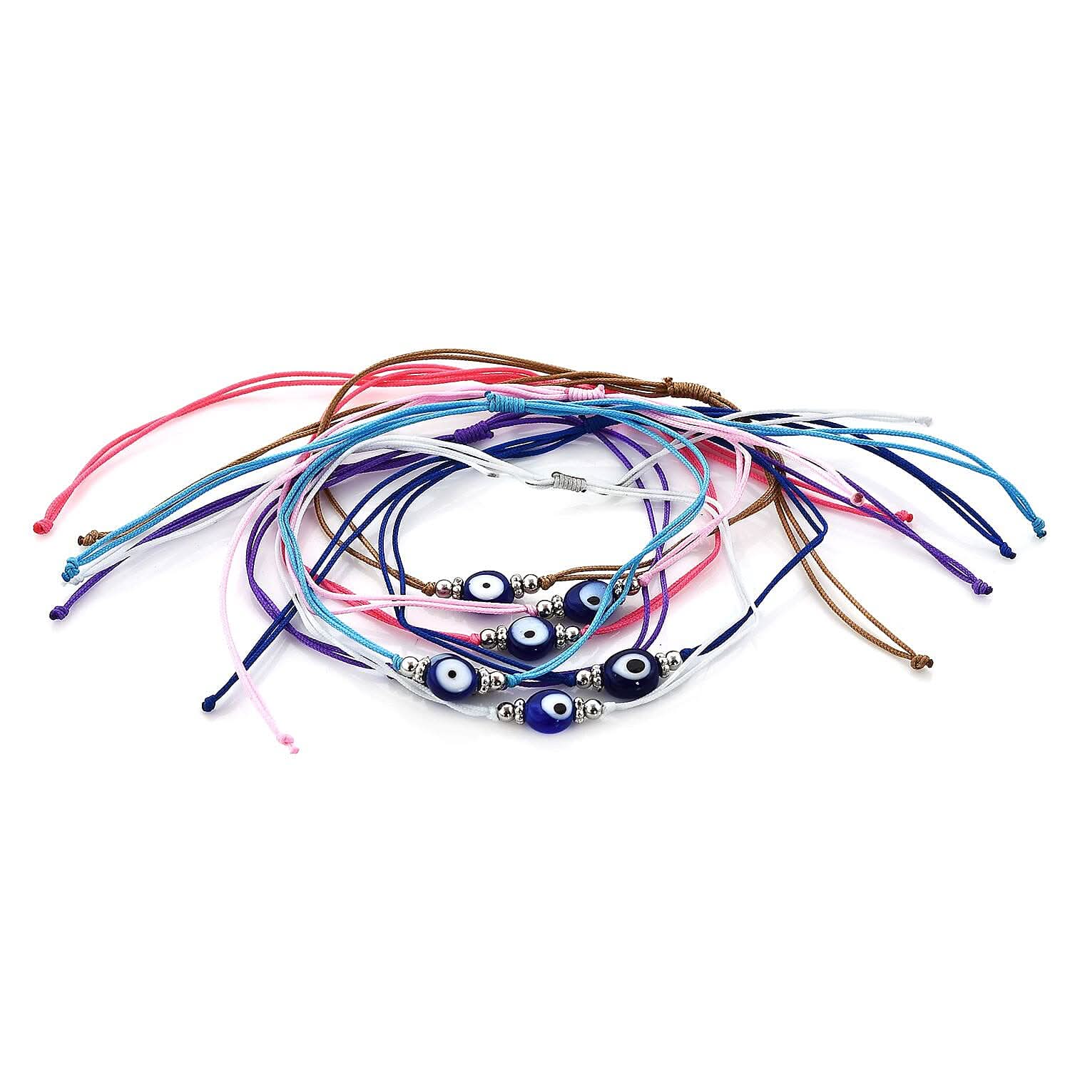 Set of 7 Ceramic Evil Eye Protector Charm Adjustable Cotton Braided Friendship Bracelet , Cotton Beaded Bracelet for Women , Adjustable Bracelet