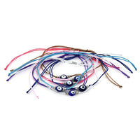 Set of 7 Ceramic Evil Eye Protector Charm Adjustable Cotton Braided Friendship Bracelet , Cotton Beaded Bracelet for Women , Adjustable Bracelet