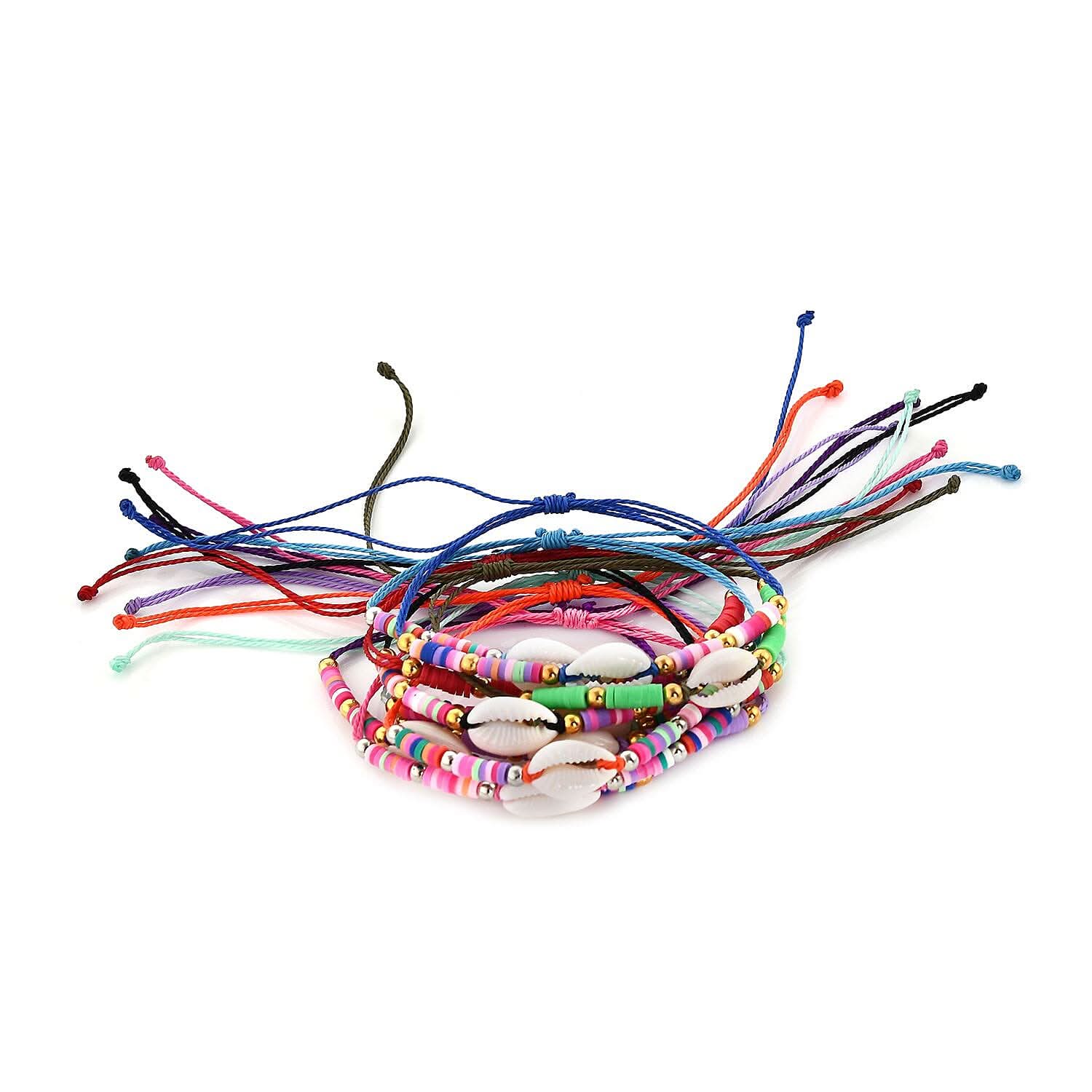 Set of 10 Cotton Shell Adjustable Bracelet