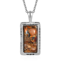Matrix Meteorite Fire Opal Pendant Necklace (20 Inches) in Copper with Magnet and Stainless Steel 8.00 ctw