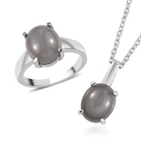 Titanium Moonstone Solitaire Ring and Pendant Necklace 20 Inches in Stainless Steel 8.15 ctw