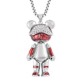 Austrian Crystal, Enameled Bear Pendant Necklace 28 Inches in Silvertone & Stainless Steel - Sticky add to cart bar