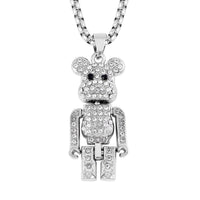 Black and White Austrian Crystal Bear Pendant in Silvertone with Stainless Steel Necklace 28 Inches