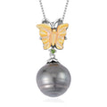 Tahitian Cultured Pearl Multi Gemstone Butterfly Pendant Necklace 18 Inches in Rhodium Over Sterling Silver - Sticky add to cart bar