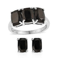 Elite Shungite Stud Earrings and 3 Stone Ring in Platinum Over Sterling Silver 2.40 ctw - Sticky add to cart bar