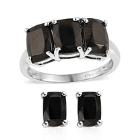 Elite Shungite Stud Earrings and 3 Stone Ring in Platinum Over Sterling Silver 2.40 ctw