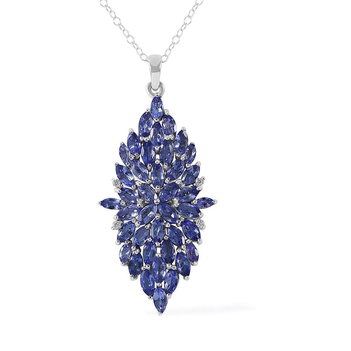 Tanzanite and White Zircon Elongated Pendant Necklace 18 Inches in Platinum Over Sterling Silver 5.75 ctw