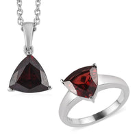 Mozambique Garnet Solitaire Ring and Pendant Necklace 20 Inches in Stainless Steel 5.20 ctw