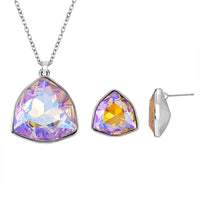 Purple Austrian Crystal Necklace 20-22 Inches and Stud Earrings in Silvertone