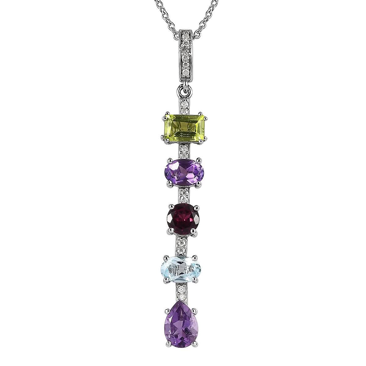 Peridot and Multi Gemstone Mixed Shapes Pendant Necklace 20 Inches in Platinum Over Sterling Silver 3.00 ctw