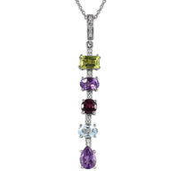 Peridot and Multi Gemstone Mixed Shapes Pendant Necklace 20 Inches in Platinum Over Sterling Silver 3.00 ctw
