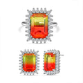 Tourmaline Color Glass, Simulated Diamond Earrings and Ring (Size 6.0) in Silvertone - Sticky add to cart bar