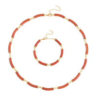 Green Jade (D) Bracelet (6.50-8.50In) and Necklace 18-20 Inches in Vermeil Yellow Gold Over Sterling Silver 152.00 ctw