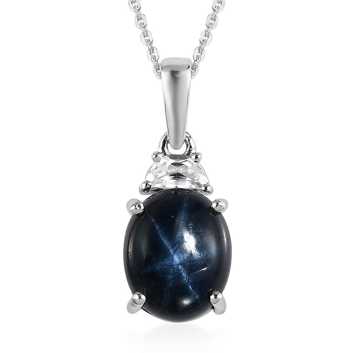 India Star Ruby and White Zircon Pendant Necklace 20 Inches in Platinum Over Sterling Silver 5.15 ctw