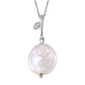 Coin Freshwater Pearl and Simulated Diamond Pendant Necklace in Silvertone 20 Inches - Sticky add to cart bar