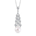 White Freshwater Pearl and Simulated Diamond 1.00 ctw Pendant Necklace in Silvertone 20 Inches - Sticky add to cart bar