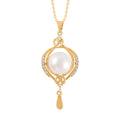 White Freshwater Pearl and Simulated Diamond Drop Pendant Necklace 0.20 ctw - Sticky add to cart bar