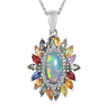 TLV Premium Ethiopian Welo Opal, Multi Gemstone Floral Pendant Necklace (20 Inches) in Platinum Over Sterling Silver 2.90 ctw - Sticky add to cart bar