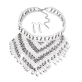 Sapphire Blue Glass, Resin Waterfall Necklace 16-20 Inches and Earrings in Silvertone & Stainless Steel - Sticky add to cart bar