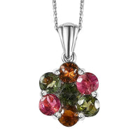 Multi-Tourmaline Floral Pendant Necklace 20 Inches in Platinum Over Sterling Silver 2.65 ctw