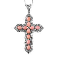 Oregon Peach Opal Cross Pendant Necklace 20 Inches in Platinum Over Sterling Silver 5.20 ctw
