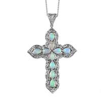 Ethiopian Welo Opal Cross Pendant Necklace (20 Inches) in Platinum Over Sterling Silver 5.00 ctw