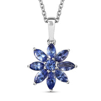 Tanzanite Floral Pendant Necklace 20 Inches in Platinum Over Sterling Silver 2.50 ctw