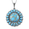 Mojave Blue Turquoise Halo Pendant Necklace 20 Inches in Stainless Steel 33.60 ctw - Sticky add to cart bar