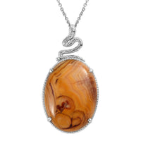 Crazy Lace Agate 38.50 ctw Solitaire Pendant Necklace 20 Inches in Stainless Steel
