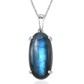 Malagasy Labradorite Solitaire Pendant in Sterling Silver with Stainless Steel Necklace (20 Inches) 30.00 ctw - Sticky add to cart bar