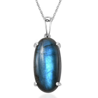 Malagasy Labradorite Solitaire Pendant in Sterling Silver with Stainless Steel Necklace (20 Inches) 30.00 ctw