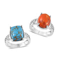 Karis Mojave Orange and Blue Turquoise Solitaire Set of 2 Ring in Platinum Bond (SIZE 5.0) 7.65 ctw - Sticky add to cart bar
