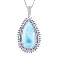 Larimar and Multi Gemstone Double Halo Pendant Necklace 20 Inches in Platinum Over Sterling Silver 31.35 ctw - Sticky add to cart bar